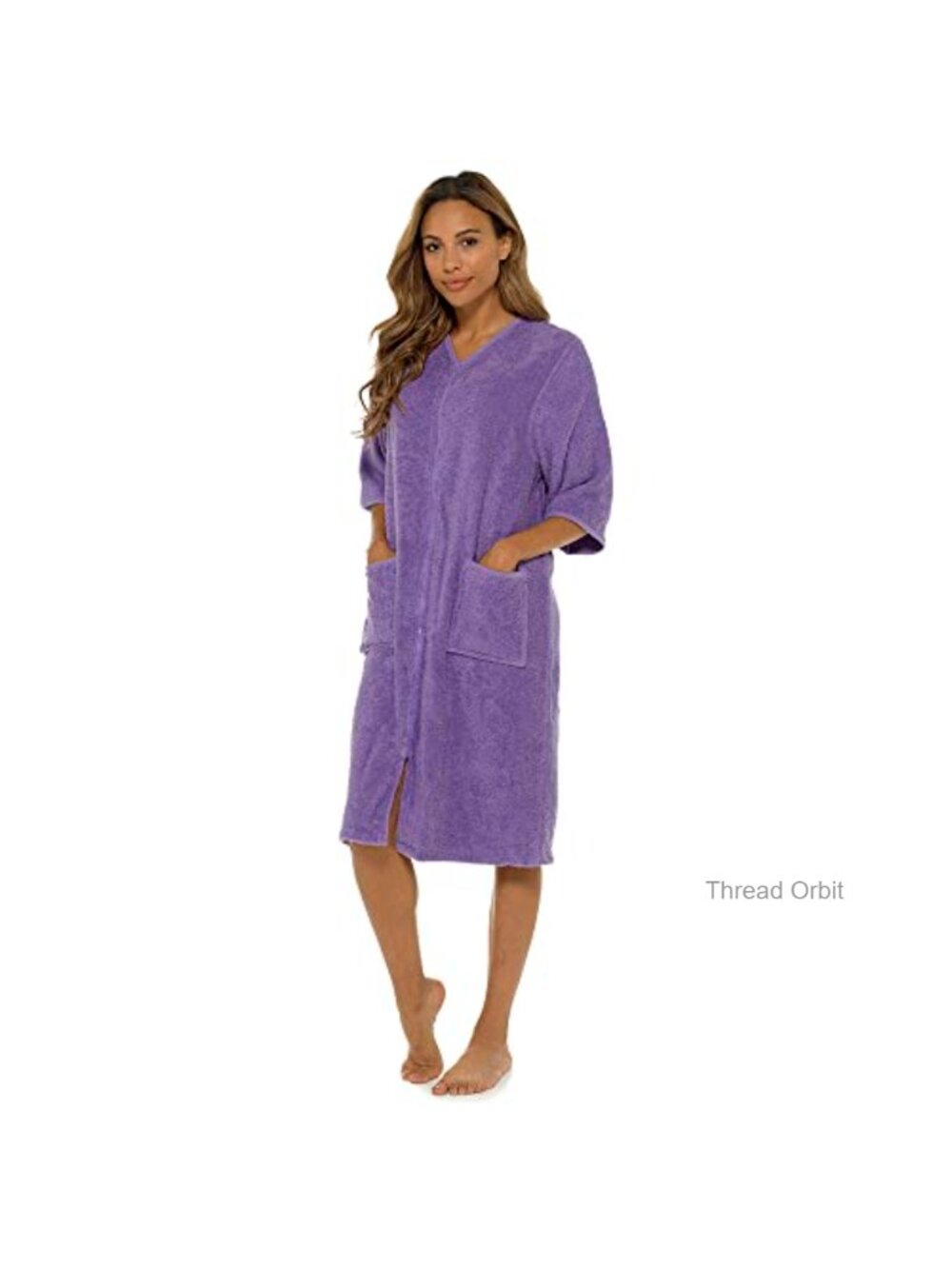 Women's 100% Cotton Terry Zip Bathrobe Short Sleeve Toweling Robe Housecoat